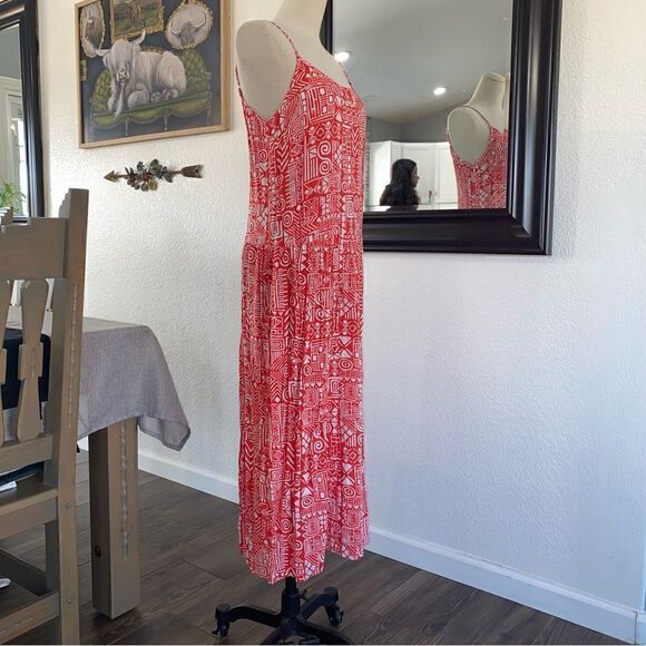 Womens Printed Scoop Neck Sleeveless Spaghetti Strap Midi Maxi Dress Orange Sz M - Picture 8 of 10